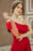 Red Long Sleeve One-Shoulder Mermaid Prom Dress with Split and Beading