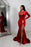 Red Long Sleeve Simple Prom Dress with High Slit and Pleated