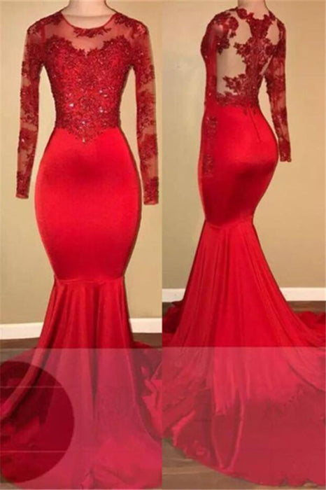 Red Long Sleeves Mermaid Prom Dress