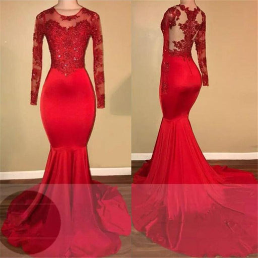 Red Long Sleeves Mermaid Prom Dress