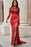 Red Long Sleeves Mermaid Prom Dress with Slit