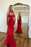 Red Mermaid Prom Dress with Delicate Spaghetti Straps and Beaded Detailing