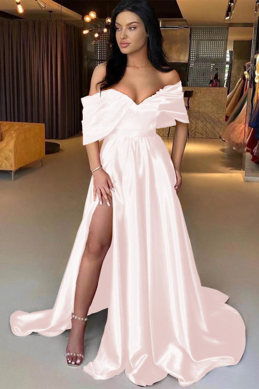 Red Off-The-Shoulder A-Line Prom Dress with Split