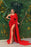 Red Off-the-Shoulder Elegant Mermaid Prom Dress with Ruffles and Split