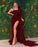 Red Off-the-Shoulder Elegant Mermaid Prom Dress with Ruffles and Split