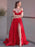 Red Off-the-Shoulder Long Evening Dress with Split