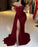 Red Off-the-Shoulder Sweetheart Beaded Mermaid Evening Dress with Split and Ruffles