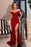 Red Off-The-Shoulder Sweetheart Sequins Mermaid Prom Dress with Split