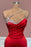 Red One-Shoulder Prom Dress with Beadings and Long Satin Sleeveless