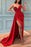 Red One Shoulder Prom Dress with Sequins Slit