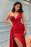 Red One Shoulder Prom Dress with Sequins Slit