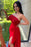 Red One Shoulder Sequins Mermaid Prom Dress with Strapless and Split