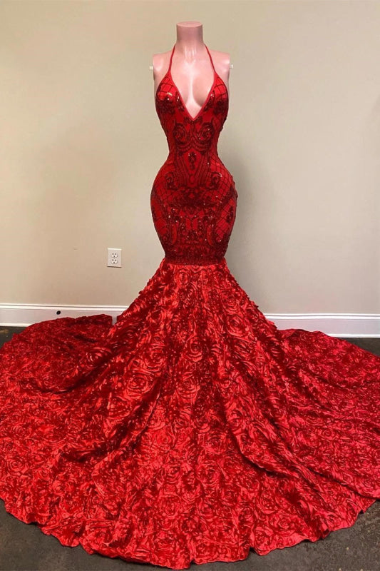 Red Sequin Mermaid Prom Dress with Spaghetti Straps