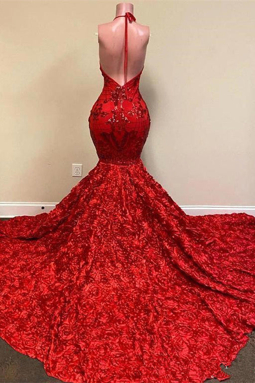 Red Sequin Mermaid Prom Dress with Spaghetti Straps