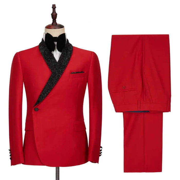 Stanley Fancy Red Shawl Lapel Two Pieces Men Suits For Wedding