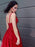 Red Sleeveless Lace Appliqued Prom Dress