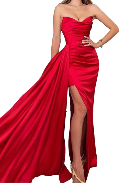 Red Sleeveless Long Prom Dress with Trailing Slit