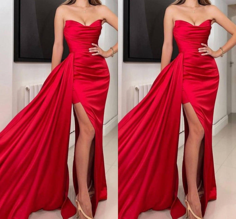 Red Sleeveless Long Prom Dress with Trailing Slit