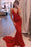 Red Sleeveless Spaghetti-Straps Mermaid Prom Dress