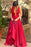 Red Sleeveless V-Neck Long Prom Dress