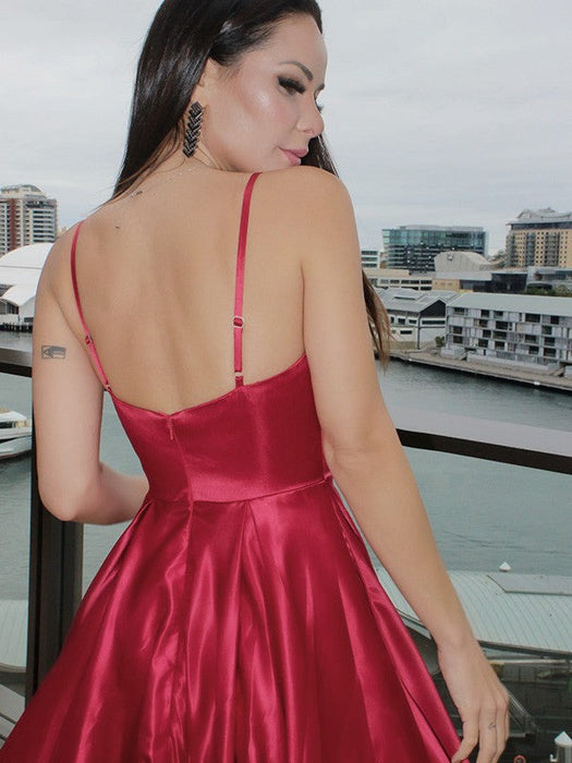 Red Spaghetti-Straps Evening Dress