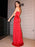 Red Spaghetti-Straps Mermaid Evening Gown