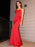 Red Spaghetti-Straps Mermaid Evening Gown