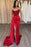 Red Strapless Elegant Mermaid Prom Dress with Sequins and Split