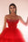 Red Strapless Tiered Bateau Neck A-line Beading Tulle Floor-Length Prom Dress