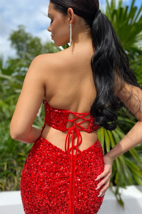 Red Sweetheart Long Mermaid Prom Dress with Sequins