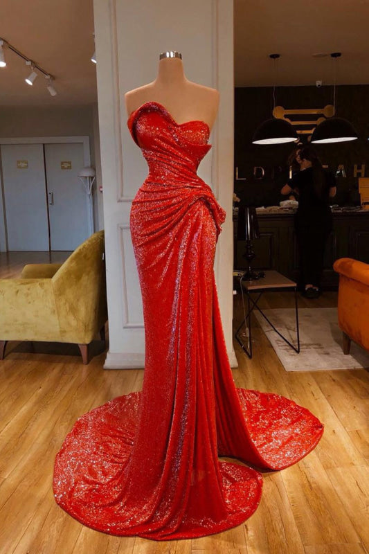 Red Sweetheart Mermaid Prom Dress with Sequins