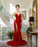 Red Sweetheart Sleeveless Sequined Prom Dress with High Slit