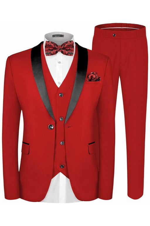 Bertram Chic Red Three Pieces Shawl Lapel Men Suits For Wedding