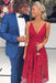 Red V Neck Asymmetrical Prom A Line Cheap Lace Party Bridesmaid Dress - Prom Dresses