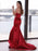 Red V-Neck Mermaid Prom Dress with Split