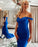 Regal Azure Mermaid Prom Gown with Off-The-Shoulder Detail