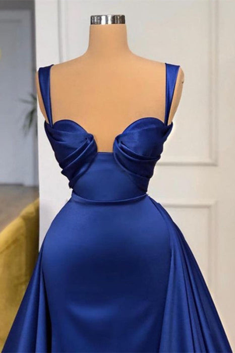 Regal Blue Strap Long Prom Dress with Elegant Overskirt