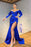 Regal Sapphire Mermaid Gown with Elegant Long Sleeves