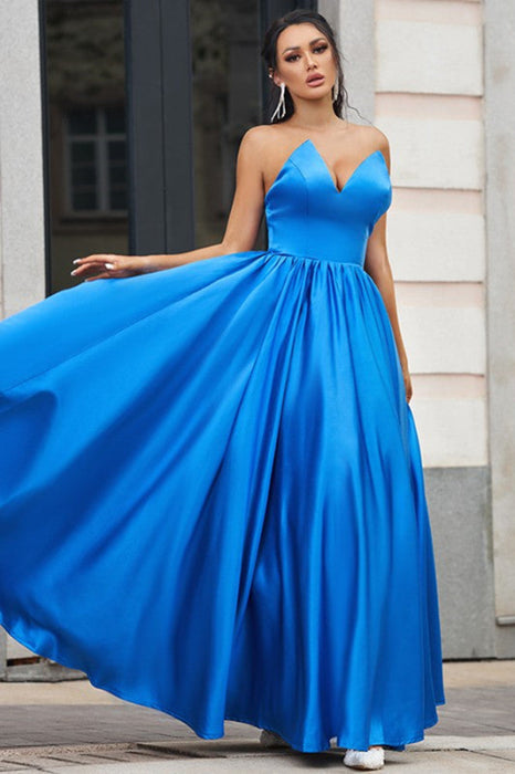 Regal Sapphire V-Neck Gown for a Night to Remember