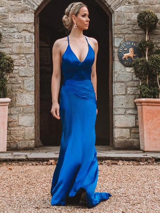 Regal Sapphire V-Neck Mermaid Prom Gown