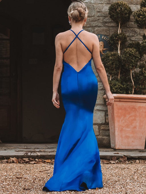 Regal Sapphire V-Neck Mermaid Prom Gown