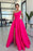 Rose One Shoulder Ball Gown Prom Dress with High Slit