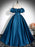 Royal Blue A-Line Pleated Off-The-Shoulder Prom Dress