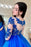 Royal Blue Appliqued Tulle Prom Gown with Long Sleeves