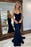 Royal Blue Backless Mermaid Prom Dress with Long V Neck