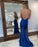 Royal Blue Backless Mermaid Prom Dress with Long V Neck