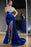 Royal Blue Elegance with Beaded Details and Ruffled Split Sleeves