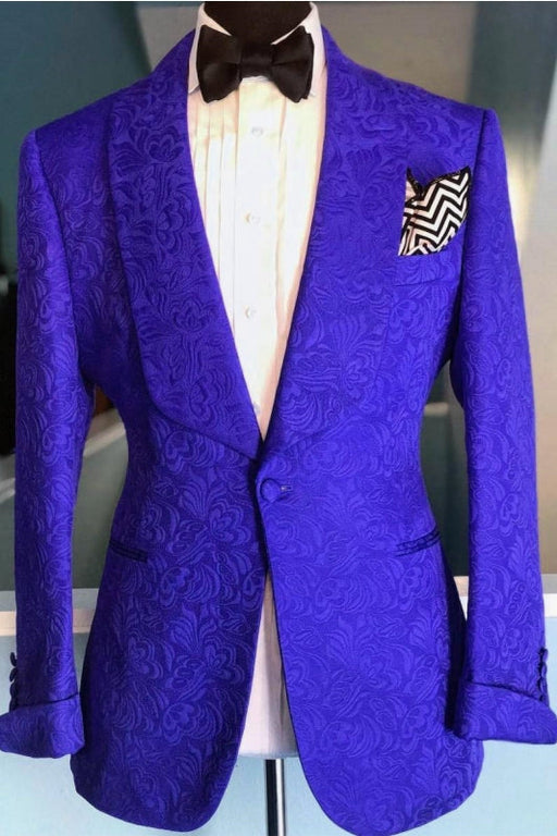 Tom Newest Royal Blue Jacquard Shawl Lapel Two Pieces Wedding Suits