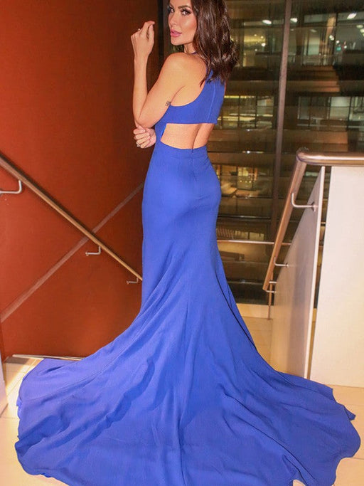 Royal Blue Halter Mermaid Prom Dress with Split