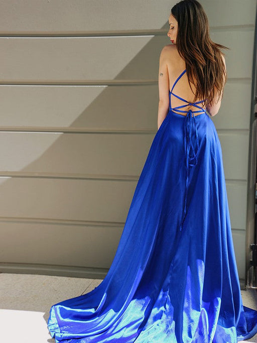 Royal Blue Halter Prom Dress with Split